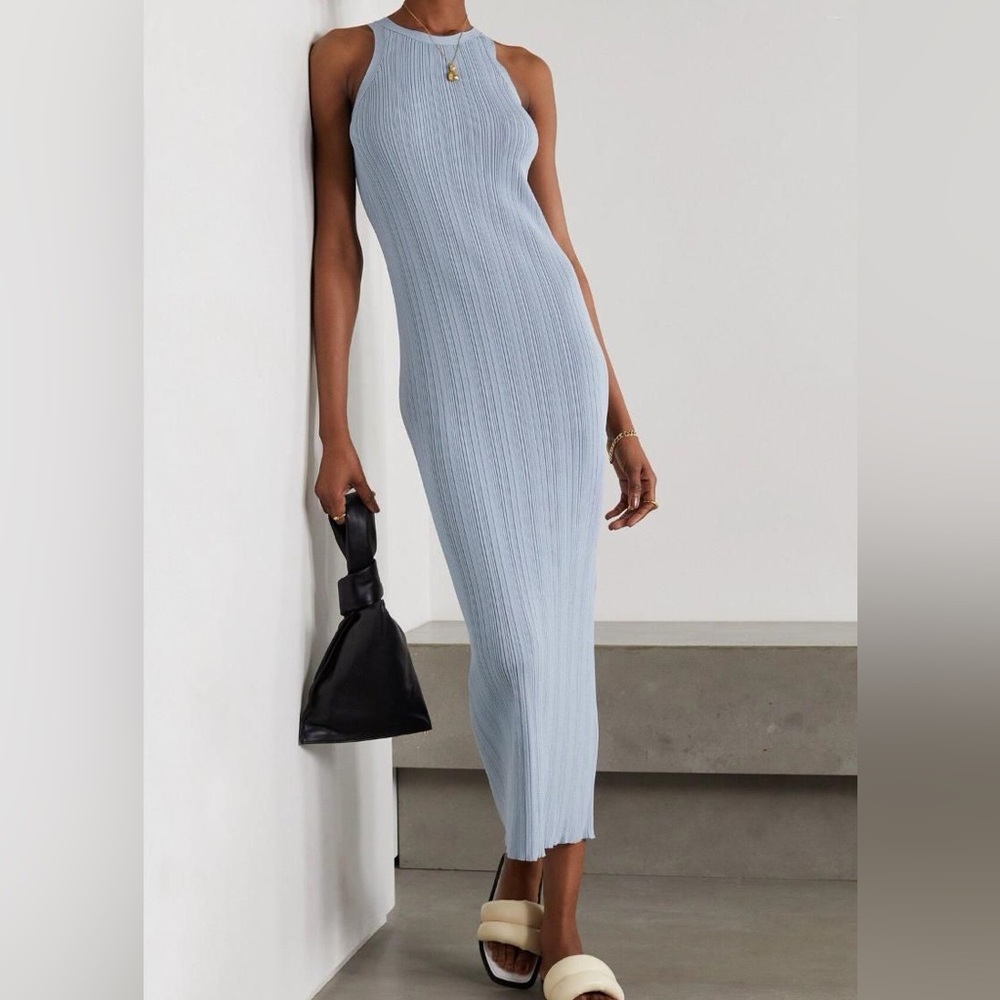 TOTEME Blue Ribbed Knit Maxi Dress - Women's
